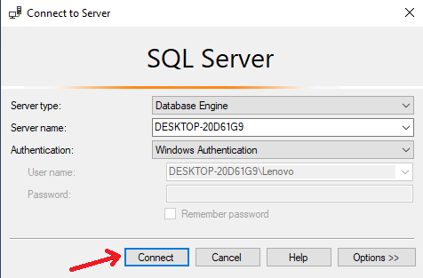 Connect to database server
