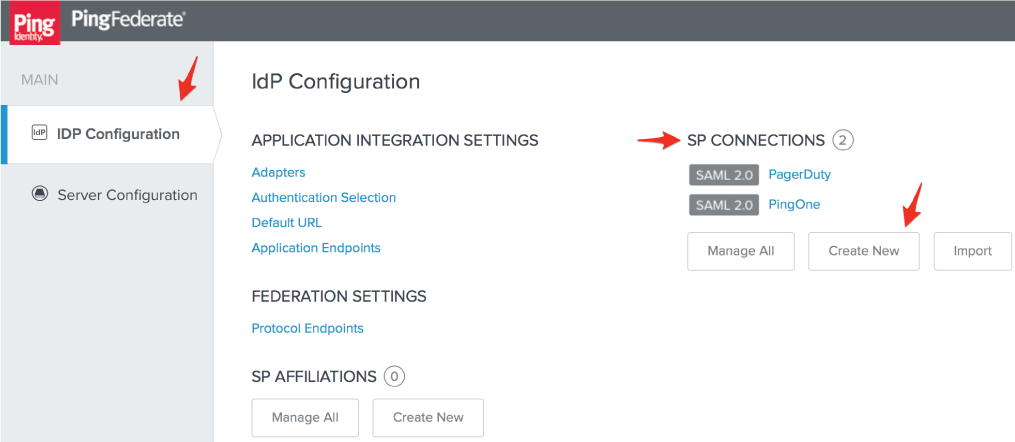IdP Configuration page